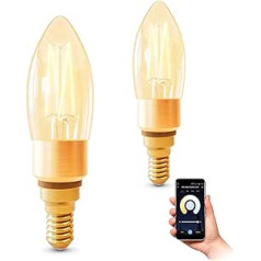 SSC-LUXon Pack of 2 Smart E14 Filament Vintage Candle LED Compatible with Alexa, Siri & Google - Light Bulb WLAN Dimmable CCT 2200-5500K