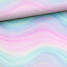 Fabric for Sewing for Children and Women, 92% Cotton: 1 m Lightweight Jersey Fabric with Rainbow Colours, Watercolour Stripes, Girls and Women, Cotton Jersey, Pink, Purple, Mint, Blue