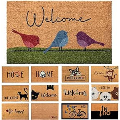 Doormat Coir Fibre Colourful Birds — 70 x 40 cm — Welcome Door Mat with Non-Slip PVC and Coconut Surface — for House Entrances, Hallways, Outdoor Doors, Home Accessories — Simple Original Design