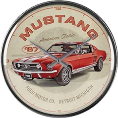 Nostalgic-Art Retro Wall Clock, Ford Mustang - GT 1967 Red - Gift Idea for Car Accessories Fans, Large Kitchen Clock, Vintage Design for Decoration, Diameter 31 cm