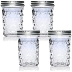 TAMUME Clear Glass Jar Set with Airtight Screw Lid, Wide Mouth Preserving Jar, Sauce and Jam Jar, Set of 4, 250 ml