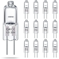 VIIVUU G4 Halogen Light Bulb 12 V 20 W, Dimmable Halogen Bulbs 280 LM, Warm White 2700 K Pin Base Lamp, 20 Watt G4 Socket Light Bulb, No Flickering, for Bedroom, Kitchen, Living Room, Pack of 12