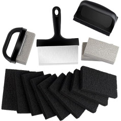 MOWOT Blackstone Grill-Reinigungsset, 16-teilig, robuste Grill-Reinigungsstein-Ziegel mit Griff, Grillschrubber, Scheuerschwämme mit Griff und 15,2 cm Grillschaber, Grillreiniger-Bürsten-Set für