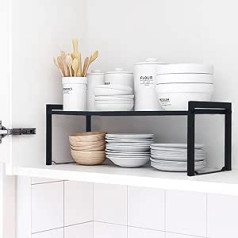 Goodsnetic Expandable Cabinet Shelf 35~66cm (L) Stackable Kitchen Counter Shelf Organizer 10kg Heavy Duty Shelf Countertop Storage Pantry Shelf Durable