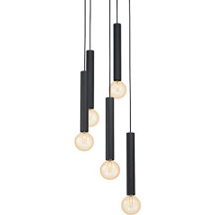 EGLO Cortenova Pendant Light, 5-Bulb Industrial Pendant Lamp, Steel Pendant Light in Black, Dining Table Lamp, Living Room Lamp, Hanging with E27 Socket