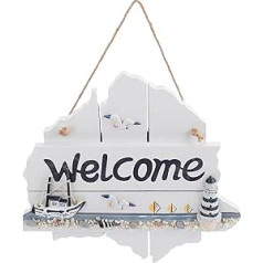 VOSAREA Welcome Sign Wooden Welcome Sign Door Sign Mediterranean Decorative Maritime Decoration Wooden Sign Wall Sign Hanging Sign Mediterranean Nautical Gifts for Door Wall Decoration