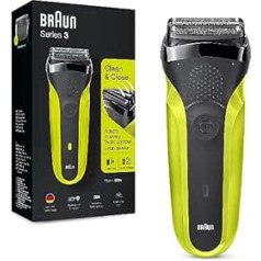 Braun Series 3 300S Electric Shaver with 3 Flexible Blades, Rechargeable and Wireless, Electric Shaver with Washable Film, Black/Electric Green (Pack of 1)