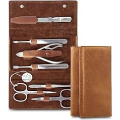 nippes Solingen Whiskey Manicure Set, 7 Pieces, Stainless Steel, Rust- and Nickel-Free, Cowhide Case with Double Snap Closure in Cognac Brown, Nail Scissors Set, Made in Solingen/Germany