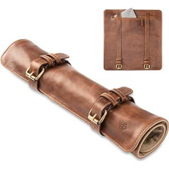 Angus Stoke Leather Knife Bag for Chefs | Chef's Knife Roll Large | Knife Bag for Chef's Knives with Extra Compartment & Zip | Cooking Bag Sören, mahogany, Knife pocket