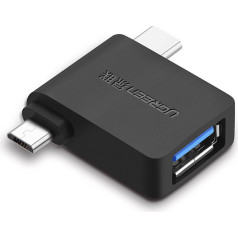 2in1 USB uz USB-C / mikro USB OTG adapteris - melns