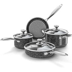 Stainless Steel Pots and Pans Set Non-Stick 7-Piece Granite Cookware Set with Frying Pans & Cooking Pots, Non-Toxic, Dishwasher Safe & Compatible with All Hobs (Gas, Electric & Induction)