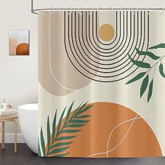 ASDCXZ Boho Shower Curtain 180 x 200 cm, Modern Abstract Art Boho Style Sun Moon Leaves Beige Bathroom Washable Shower Curtains Polyester Textile Waterproof Shower Curtain for Bath with 12 Hooks