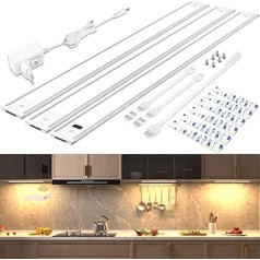 wobsion Under-Unit Light Kitchen LED Warm White with Non-Contact Sensor, 1300 LM LED Strip 42 cm x 3 Pieces Lighting Kitchen Dimmable 3000 K, Ultra Thin Kitchen Light Undermount LED for Showcase