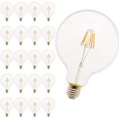 Mengjay 20 x E27 LED Ball Light Bulbs Matt G125, Dimmable, 6 W = 45 W, Warm White (2200 K) 500 lm for Indoor and Outdoor Use