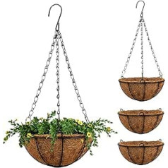 CECOMBINE 4 x 20,3 cm Metall-Hängekorb mit Kokosfutter, runde Draht-Hängepflanzgefäße, Blumentöpfe aus Metall für Innen- und Außenbereich, Garten, Veranda, Dekoration