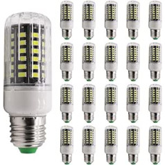 Pack of 20 E27 SMD 5736, cold white (6700K), 5 W corn bulb, 500 lm, AC 85-265 V, volume: 35 x 100 mm, beam angle 360o