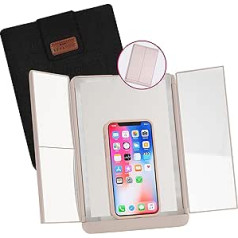 stylPro Double Folding Rechargeable Makeup Mirror with 4 Perspectives Phone Stand Dimmable LED Lights Soft Luxury Travel Case