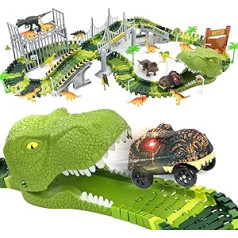 TONZE Dinosaur Toy from 3 4 5 6 Years Dinos Children's Car Toy Cars Racing Track Racing Track Children's Car Dinosaur Game Gift 3 4 5 6 Years Boy (177 Pieces)