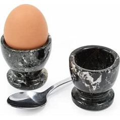 Set bestehend aus 2 Marmor Eierbechern, handgeschnitzt, Black Marble