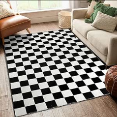 Seavish Plaid Rug 4x6ft Black and White Rug Moroccan Checkerboard Rug Outdoor Foldable Washable Floor Cover Indoor Rug for Living Room Bedroom