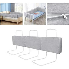 LARS360 3 x Bed Rails for Children, Adjustable Height-Adjustable Cot Bed Guard, Baby Safety Gate for Toddlers or Seniors (50 cm, Linen Grey)