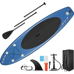 Inflatable SUP Board, Stand Up Paddle Board with Adjustable Aluminium Paddle, Hand Pump, Ankle Strap, Central Fin, Large Backpack