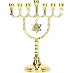 Brtagg 7 Branch Menorah Candle Holder 17cm Height Star of David Design - Gold Plated Jewish Home Decor (Model 4346)