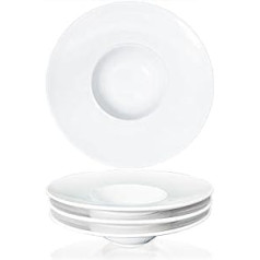 JINSONGDAFA Soup Bowls, Soup Plates, Pasta Plates 150 ml, Pasta Bowl Set of 4, White Flat Bowl Plates, Porcelain Rim Bowls with and Rim, Best Gift (21.5 cm)