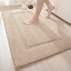 DEXI Bathroom Rug 60 x 110 cm, Bath Mat Non-Slip Washable Soft Bath Mat, Microfibre Absorbent Bath Mat, Bath Mats for Bath, Shower Room and Bathroom - Beige