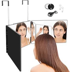 Jacgood 360 Degree Mirror - Folding Mirror 3 Piece Mirror Hair Self Cutting Height Adjustable Cosmetic Mirror Shaving Mirror Hairdressing Mirror for Makeup Shaving Styling with LED