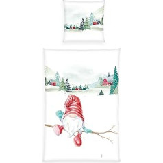Herding Young Collection Bed Linen, Reversible Gnome Motif, Pillowcase 70 x 90 cm, Duvet Cover 140 x 200 cm with Button Placket, Cotton/Flannel