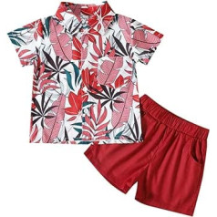 Fashion Infant Outfits for 1 to 5 Years Toddler Boys Short Sleeve Floral Prints T Shirt Tops Shorts Child Kids Gentleman Outfits