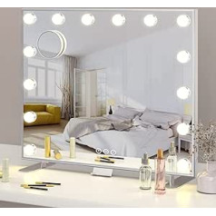 Hollywood Vanity Mirror with Lights, Large Illuminated Makeup Mirror with 3 Colour Modes, 14 Dimmable LED Lamps, Intelligent Touchscreen Control, Table or Wall Mirror for Bedroom