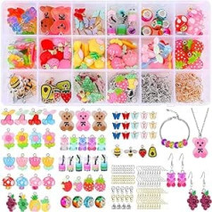 Souarts 122 Pieces Charms Butterfly Gummy Bear Pendant Set with 106 Accessories for Earrings Bracelet Necklace Key Ring Mobile Phone Chain Jewellery Making Set with Storage Box