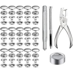 Pack of 200 Automatic Press Studs, BetterJonny Metal Press Studs Clothing with Punch Pliers and 3 Pieces Install Tools for Marine Boats Bags Clothing Leather, Silver