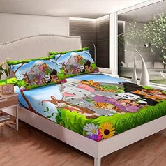 Loussiesd Children's Bed Sheet Set Cartoon Animal Printed Fitted Sheet 160 x 200 cm Children Boys Girls Cute Elephant Giraffe Wildlife Safari Zoo Pattern Fitted Sheet Bedroom Collection
