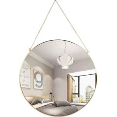 C&Z Round Gold Geometric Vintage Hanging Wall Mirror with Chain for Bathroom Bedroom Living Room 15.7 Inch
