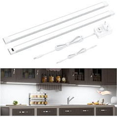 WOBANE Under-Unit Light Kitchen LED Dimmable, 2 x 60 cm Light Strip with Non-Contact Sensor, LED Kitchen Lighting Under-Unit, Cool White Base Cabinet Lighting for Cupboard, Shelves, Workbench,