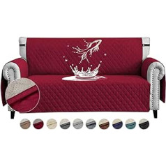 FIGOOO Waterproof Sofa Cover 3 Seater Thick Sofa Protector Waterproof Reversible Quilted Sofa Cover with Side Pockets Sofa Throw Non-Slip Scratch-Resistant for Pets Dogs Cats Wine Red