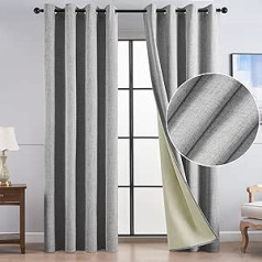 Topfinel Opaque Curtains with Eyelets 100% Blackout Curtains Linen Curtains Grey Set of 2 140 x 240 cm Blackout Curtain Decoration Living Room Bedroom