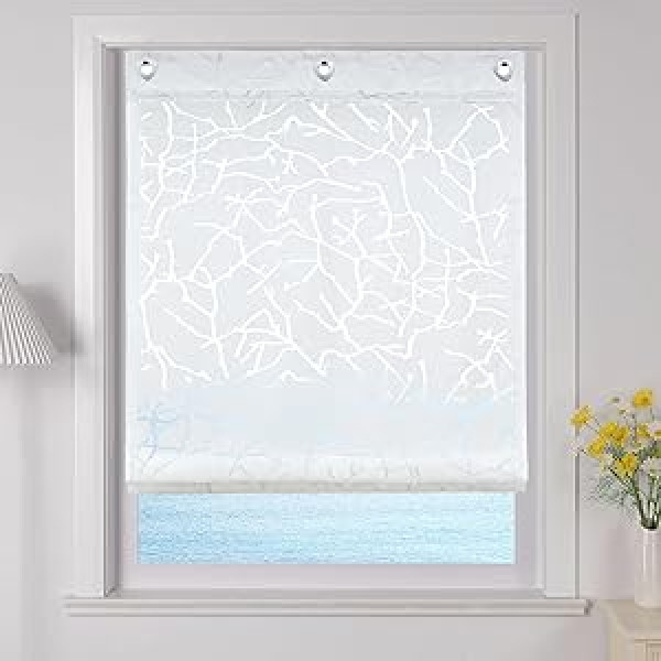 ESLIR Roman Blind with U-hooks Kitchen Roman Curtains Semi-transparent Eyelet Blind Curtains Modern Devore design 1 piece