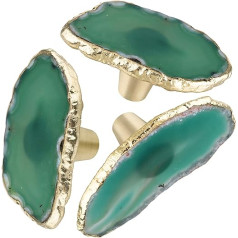 Rockcloud Schubladenknöpfe aus Achat mit Schrauben, unregelmäßige Form, Achat, Schrankgriffe mit vergoldetem Rand, Grün, 4 Stück