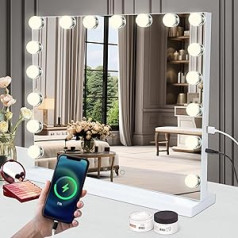 Saimeihome Hollywood Mirror with Lighting, Makeup Mirror with 17 Dimmer Lights, 3 Colour Temperatures, Touch Screen Make-Up Hollywood Mirror for Table Top and Wall Mount - 60 x 52 cm