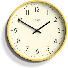 JONES CLOCKS® Studio Round Wall Clock - Round Clock - Modern Clock - Designer Wall Clocks - Kitchen Clock - Living Room Clock - Office Clock - Easy to Read Dial - 30 cm (Yellow)