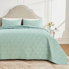 beeweed Bedspread, Bed Throw 220 x 240 cm, Mint Green, Bedspreads Made of Microfibre, Quilt Throw, Lightweight Ultrasonic Stitched with 2 Pillowcases, Diamond Pattern