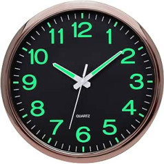 VINILITE Luminous Wall Clock 30 cm Modern without Ticking Noises Night Light Wall Clocks Battery Operated for Children's Room, Kitchen, Living Room, Bedroom, Office