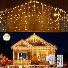 LED Light Curtain, Warm White, 216 LED Fairy Lights Decoration for Christmas, Balcony, Wedding