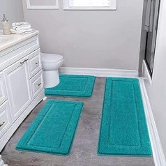 Pauwer Microfibre Bath Mat Set, 3-Piece Non-Slip Washable Bath Mat and Toilet Mat, Absorbent Bathroom Rug Set, Turquoise