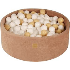 MeowBaby Ball Pit - Round 90 x 30 cm Baby Pool for Children with 200 Balls, Velvet, Beige: White / Beige