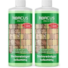 Stone Cleaner, Automatic Algae Remover & Lichen Remover for Stone & Paving, 40% Active Ingredient, Against Lichens & Algae on Paving Stones & Stone Slabs - ABACUS Stone Cleaner 2 x 1000 ml (8092)